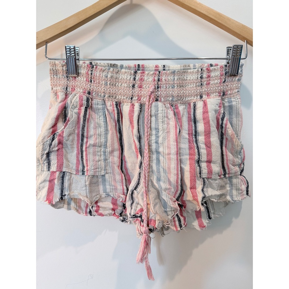 Rewash Pink Striped Linen Blend Smocked Waist Shorts Small J15533AHG063